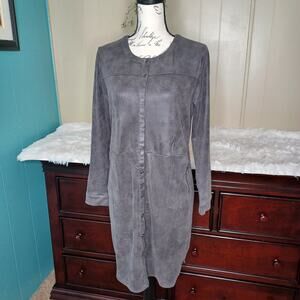 Poools Women's Faux Suede Shortsleeve Seamed Sheath Long Sleeves Dress Grey 12